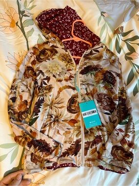 Posh Peanut Floral Hooded Bomber Jacket in Cream & Brown